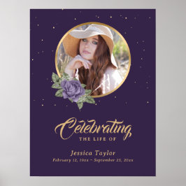 Modern lila fotofuneralminnesmärke välkomstskylt poster