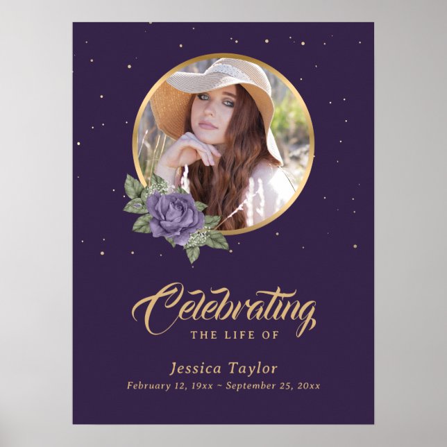 Modern lila fotofuneralminnesmärke välkomstskylt poster (Framsidan)