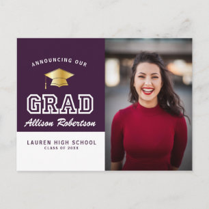Modern Lila-fotomeddelande i studenten Vykort