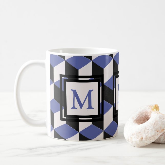 Modern Lila Geometric Mönster Monogram Kaffemugg (Med munk)