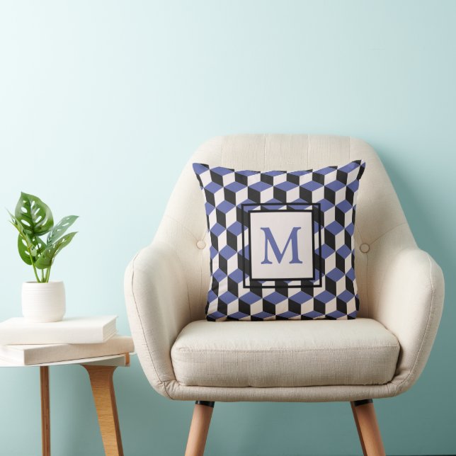 Modern Lila Geometric Mönster Monogram Kudde (Stol)