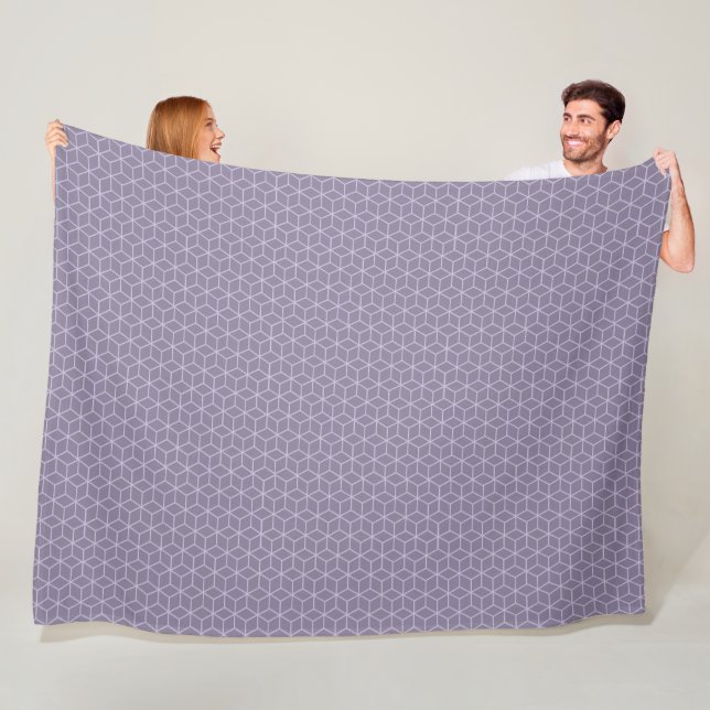 Modern lila geometrisk kubmönster fleecefilt (På plats)
