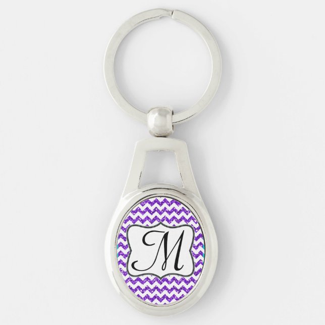 Modern Lila Glitter Chevron Zig Zag Nyckelring (Framsidan)