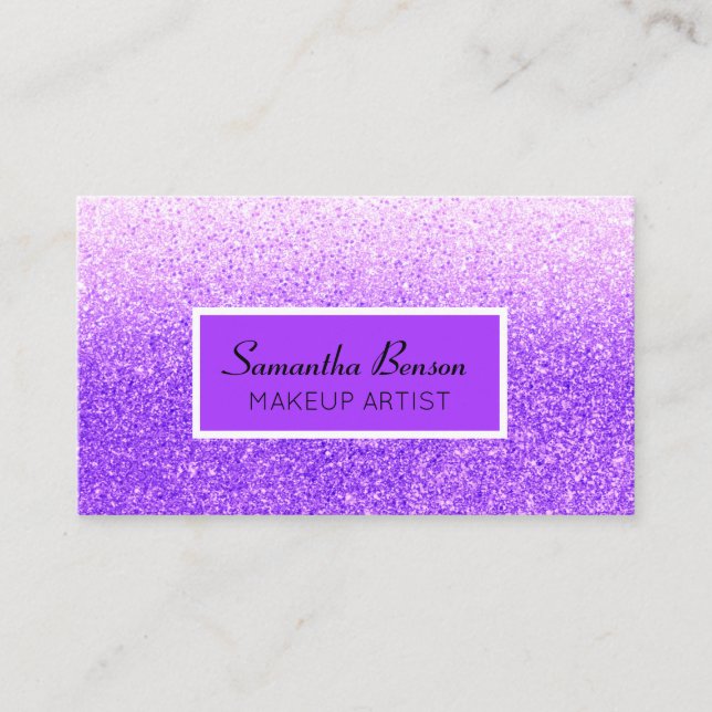 Modern lila glitter chic ombre sminkartist visitkort (Framsida)