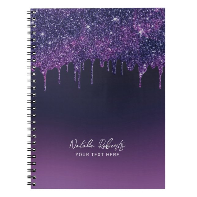 Modern Lila Glitter Drifts Beauty Salon Anteckningsbok (Framsidan)