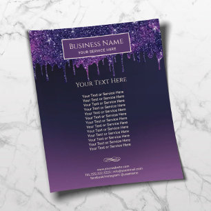 Modern Lila Glitter Drips Beauty Salon & Spa Flygblad