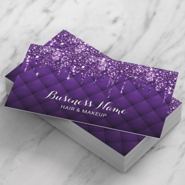 Modern Lila Glitter Drips Beauty Salon Spa Visitkort (Skapare uppladdad)