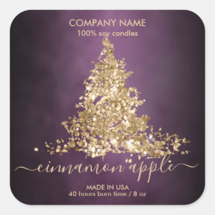 Modern lila glitter julgran ljusstake etikett