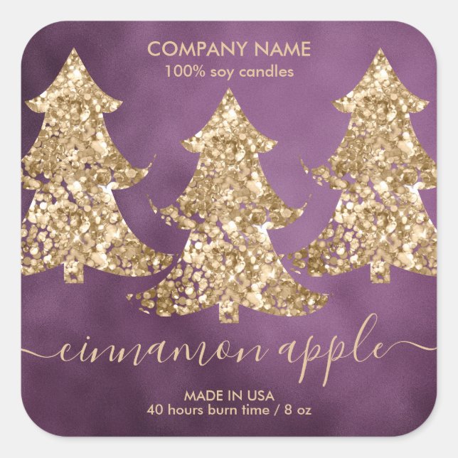 Modern lila glitter julgran ljusstake etikett (Framsida)
