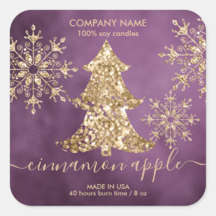 Modern lila glitter julgran ljusstake etikett
