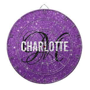 Modern lila glitter monogram namn-brädbräda darttavla