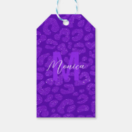modern lila glitter monogram skriptnamn presentetikett