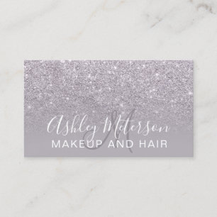 Modern lila glitter ombre-hårmakeup monogram visitkort