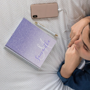 Modern Lila Glitter Sparkles Personlig Namn Anteckningsbok