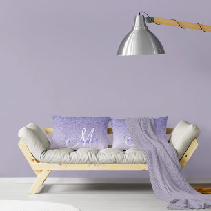 Modern Lila Glitter Sparkles Personlig Namn Lumbarkudde