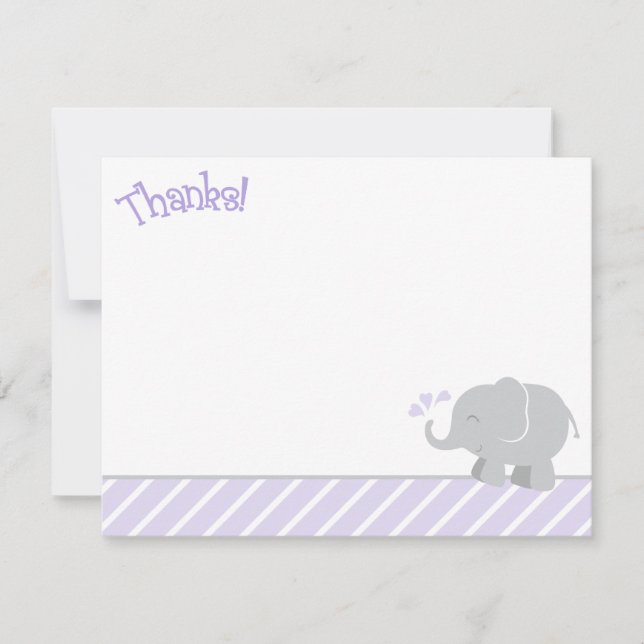 Modern lila grå Elefant Baby Shower Anteckningskort (Framsida)