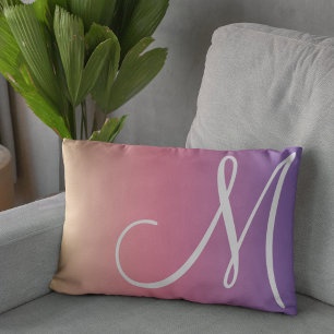 Modern Lila-gradient för Monogram Gult Rosa Lumbarkudde