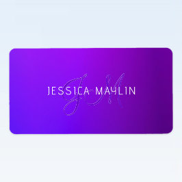 Modern Lila Gradient Namn & Monogram Adressetikett