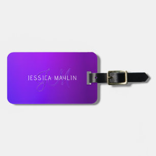 Modern Lila Gradient Namn & Monogram Bagagebricka