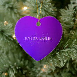 Modern Lila Gradient Namn & Monogram Julgransprydnad Keramik