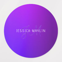 Modern Lila Gradient Namn & Monogram Klistermärke