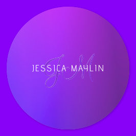 Modern Lila Gradient Namn & Monogram Runt Klistermärke