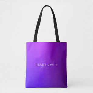 Modern Lila Gradient Namn & Monogram Tygkasse