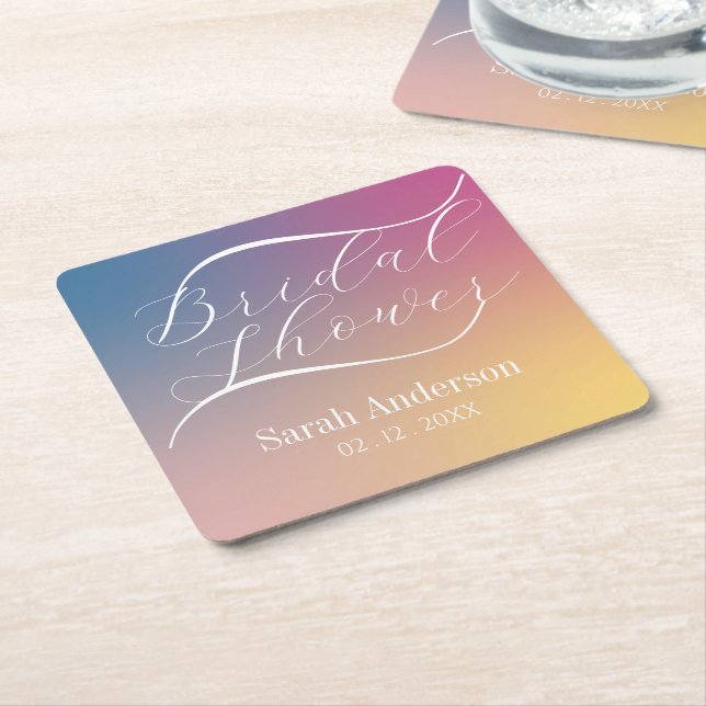 Modern lila gradient Ombre Script bröllpsdusch Underlägg Papper Kvadrat (Vinklad)