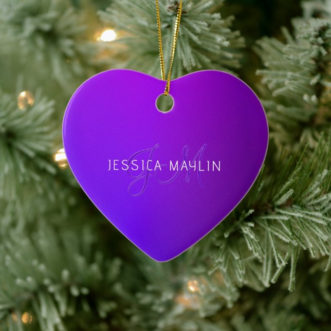Modern lila gradientnamn & monogram  julgransprydnad keramik (Träd)