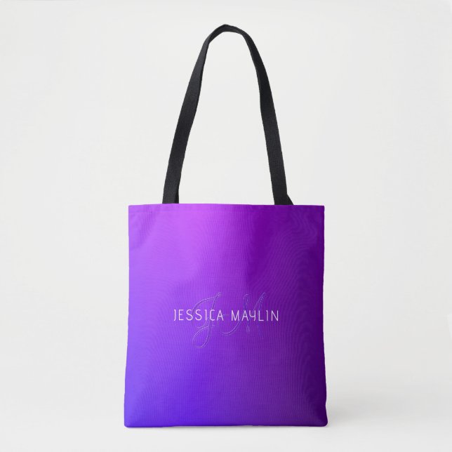 Modern lila gradientnamn & monogram tygkasse (Framsida)