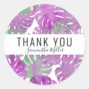 Modern lila grönt tropiska monsteranläggningar löv runt klistermärke