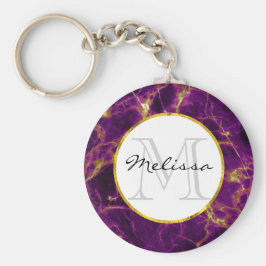 Modern Lila & Guld Abstrakt Marble Monogram Nyckelring