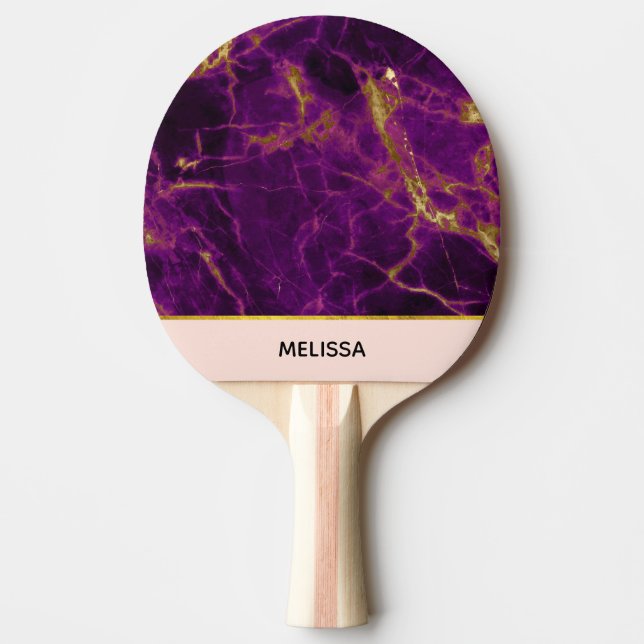 Modern Lila & Guld Abstrakt Marble Pingisracket (Framsidan)