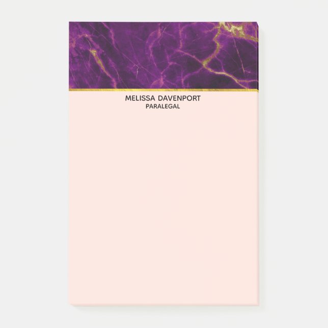 Modern Lila & Guld Abstrakt Marble Post-it Block (Framsida)