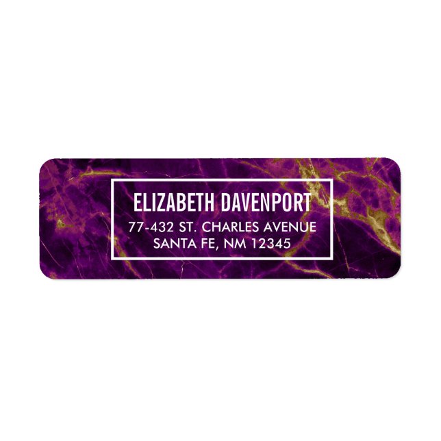 Modern Lila & Guld Abstrakt Marble Returadress Etikett (Framsidan)