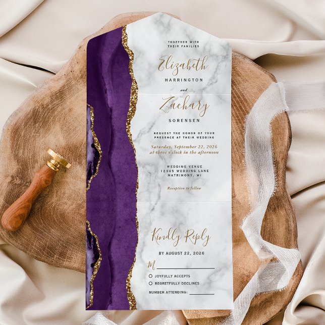 Modern Lila Guld Agate Marble Bröllop (Skapare uppladdad)