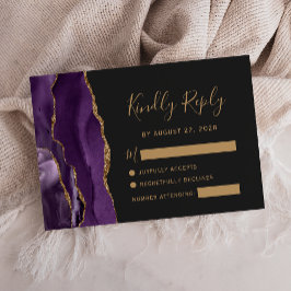 Modern Lila Guld Agate Mörk Bröllop OSA Card