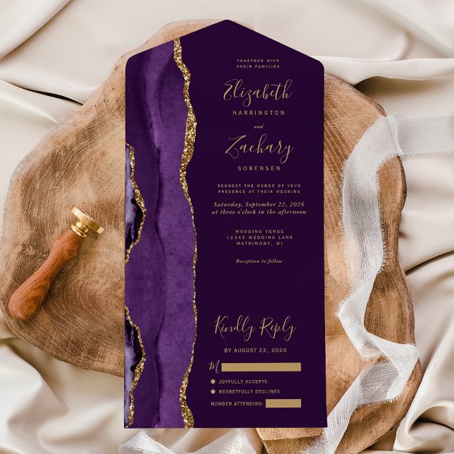 Modern Lila Guld Agate Plum Bröllop (Skapare uppladdad)