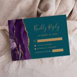 Modern Lila Guld Agate Teal Bröllop OSA Card