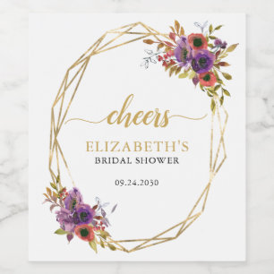 Modern Lila Guld Blommigt Cheers Möhippa Vinflaska Etikett