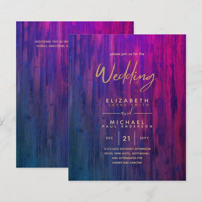 Modern Lila Guld budgetens Bröllopsinbjudningar (Fram/baksida)