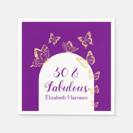 Modern Lila Guld Butterflies Fabulous Birthday Pappersservett