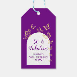 Modern Lila Guld Butterflies Fabulous Birthday Presentetikett
