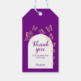 Modern Lila Guld Butterflies Fabulous Birthday Presentetikett