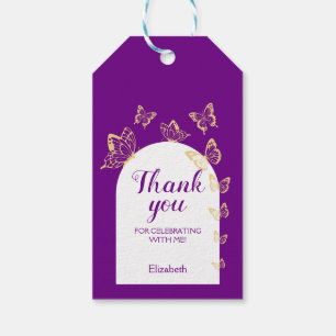 Modern Lila Guld Butterflies Fabulous Birthday Presentetikett