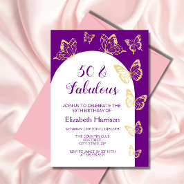 Modern Lila Guld Butterfly Fabulous Birthday Inbjudningar