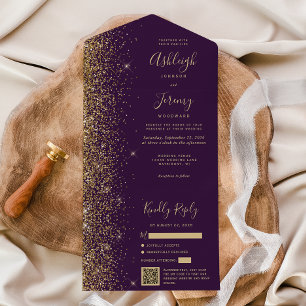 Modern Lila Guld Glitter QR-kod Bröllop