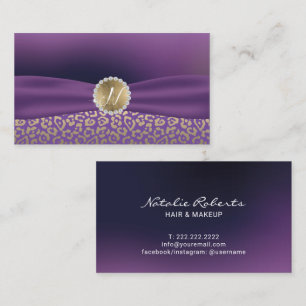 Modern Lila & Guld Leopard Elegant Ribbon Visitkort