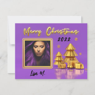 Modern Lila Guld Photo God jul Card Anteckningskort