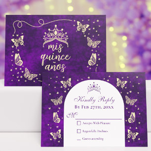Modern Lila Guld Tiara Butterflies Quinceañera OSA Kort